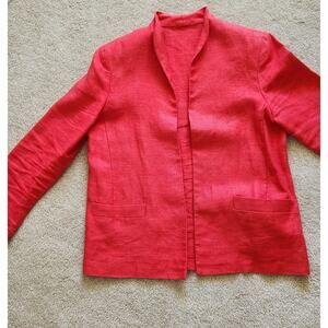 Vintage Woman Coral Red Linen Jacket Size 8